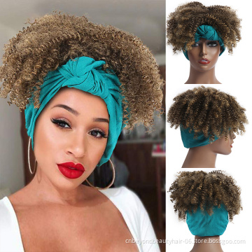 Culry Short Wigs Synthetic Headband Wig Wrap  Linked Short Drawsrting Kinky Headband Wigs For Black Women